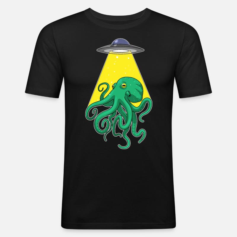 Octopus, Spaceship, Space - Men's Slim Fit T-Shirt - black
