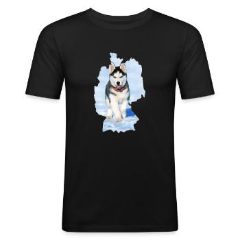 Dog Husky, Dog Husky, Duitsland - Mannen slim fit T-shirt - zwart - Voor - Nik (191cm)