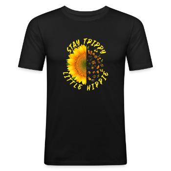Hippie-Sonnenblume - Männer Slim Fit T-Shirt - Schwarz - Vorne - Nik (191cm)