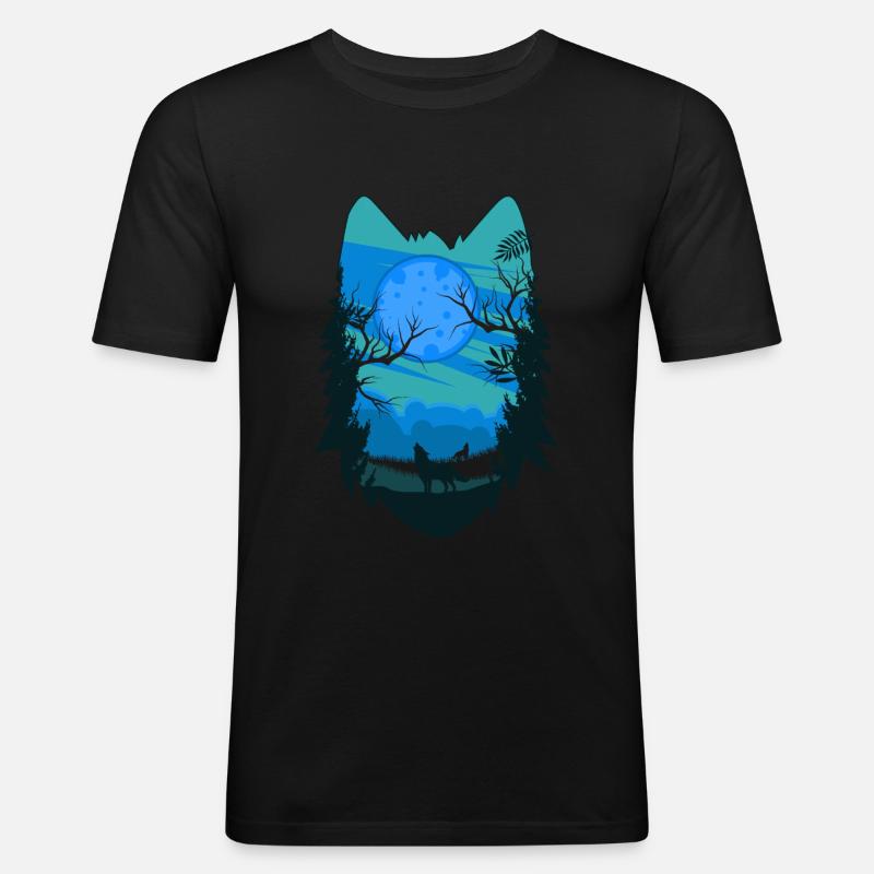 Wolf Head Moon - T-shirt près du corps Homme - noir