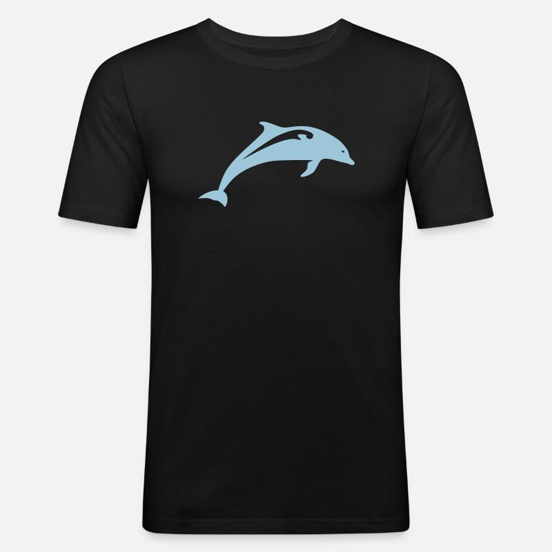 Delfin Tier Meer - Männer Slim Fit T-Shirt - Schwarz
