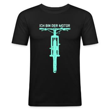 MTB - Anti - E-Bike - Ich bin der Motor - Männer Slim Fit T-Shirt - Schwarz - Vorne - Nik (191cm)