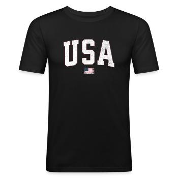 Drapeau des États-Unis Vintage - T-shirt près du corps Homme - noir - Devant - Nik (191cm)