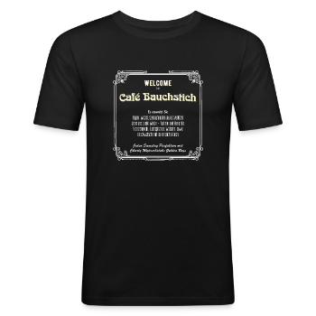 Café Bauchstich - Wiener Dialekt - Gaunersprache - Männer Slim Fit T-Shirt - Schwarz - Vorne - Nik (191cm)