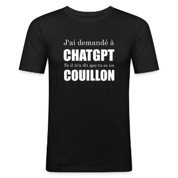 J'ai demandé à chatgpt couillon - T-shirt près du corps Homme - noir - Devant - Nik (191cm)