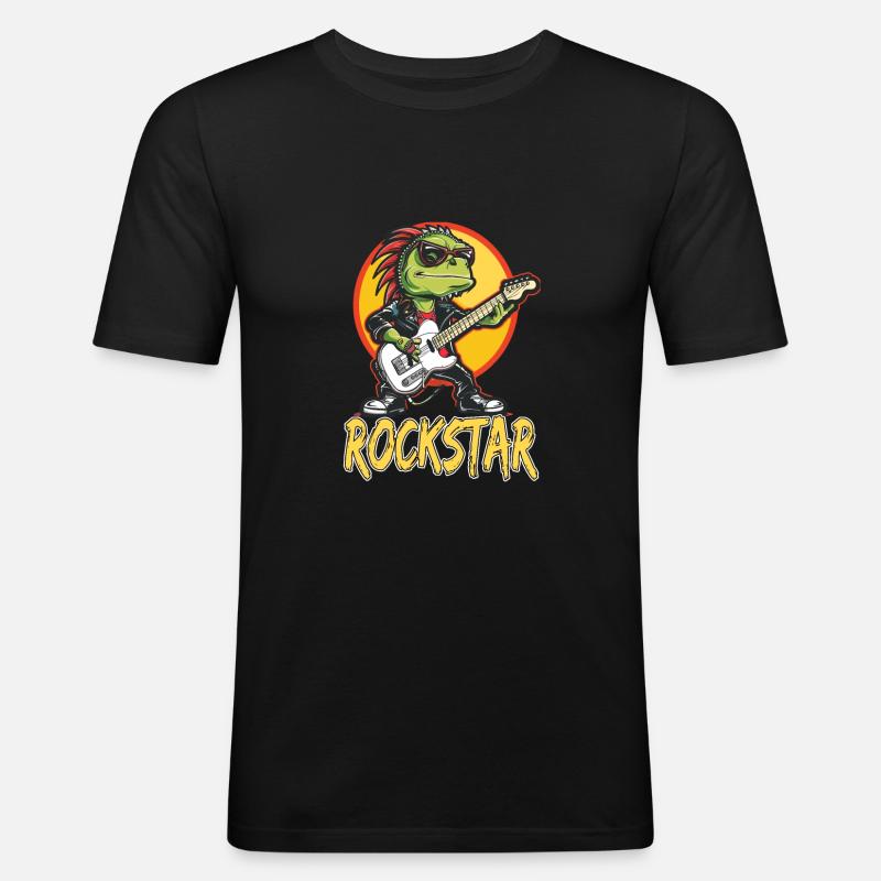 Reptil-Musiker mit E-Gitarre - Männer Slim Fit T-Shirt - Schwarz