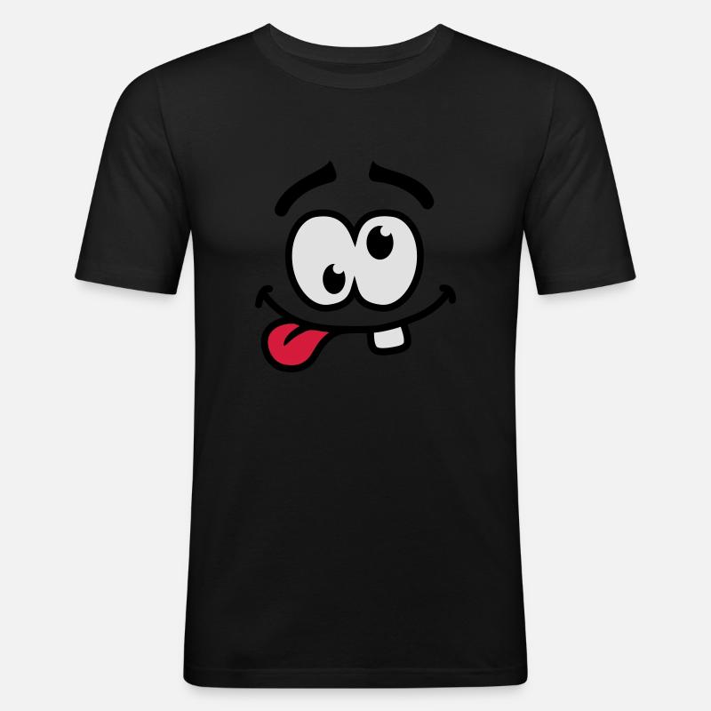 Crazy Smiley Face - Männer Slim Fit T-Shirt - Schwarz