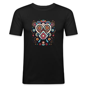 Geometrische Eule, inspiriert von australischer Kunst - Männer Slim Fit T-Shirt - Schwarz - Vorne - Nik (191cm)