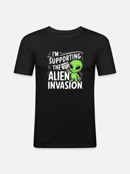 Alien Invasion - Humor - Men's Slim Fit T-Shirt - black