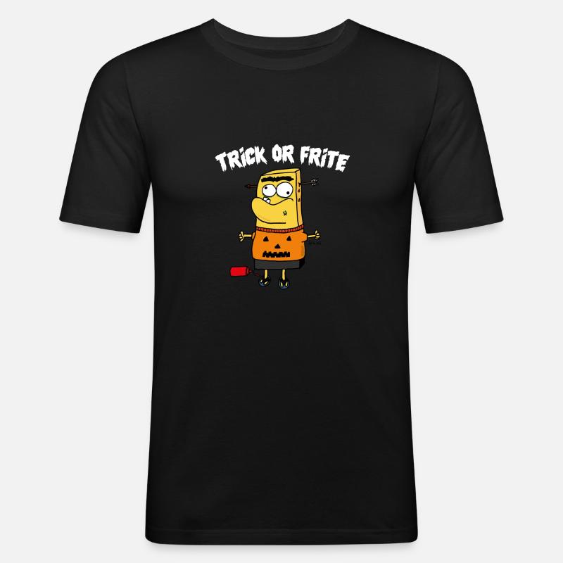 TRICK ODER POMMES WEISS - Männer Slim Fit T-Shirt - Schwarz