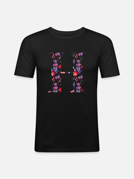 Personalisierter Blumenbuchstabe h - Geschenkidee - Männer Slim Fit T-Shirt - Schwarz