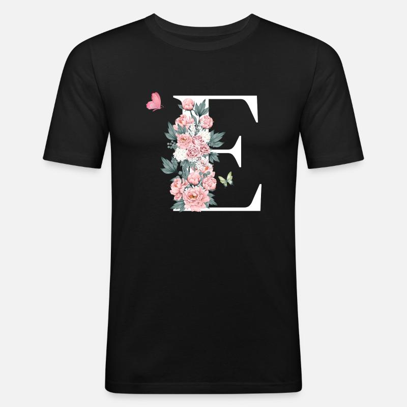 Buchstabe e rosa Blumen - Männer Slim Fit T-Shirt - Schwarz