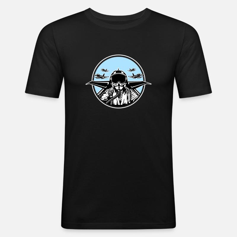 Jet Pilot / Kampfpilot 01_schwarz weiß - Männer Slim Fit T-Shirt - Schwarz