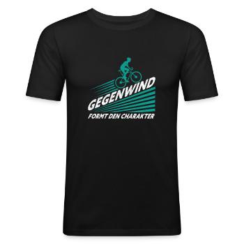 Gegenwind Formt den Charakter Fahrrad Spruch - Männer Slim Fit T-Shirt - Schwarz - Vorne - Nik (191cm)