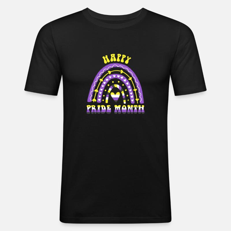 Happy Pride Month Nonbinary Regenbogen - Männer Slim Fit T-Shirt - Schwarz
