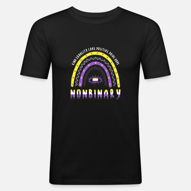 Boho Regenbogen Nonbinary - Männer Slim Fit T-Shirt - Schwarz