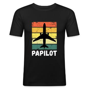 Pilote papa père Papilot - T-shirt près du corps Homme - noir - Devant - Nik (191cm)
