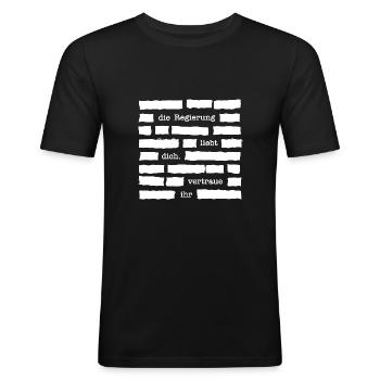 Vertraue deiner Regierung - Zensur - Männer Slim Fit T-Shirt - Schwarz - Vorne - Nik (191cm)