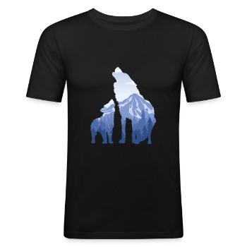 Wolf And Pup - Cadeau pour les amateurs de loups de montagne - T-shirt près du corps Homme - noir - Devant - Nik (191cm)