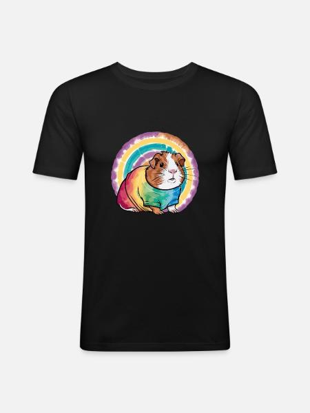 Meerschweinchen Regenbogen - Männer Slim Fit T-Shirt - Schwarz