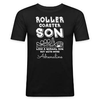Achtbaan Zoon - Mannen slim fit T-shirt - zwart - Voor - Nik (191cm)