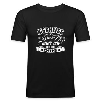 N'Scheiß muss ich, ich bin Rentner - Rente - Männer Slim Fit T-Shirt - Schwarz - Vorne - Nik (191cm)