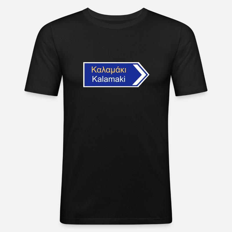 Wegweiser nach Kalamaki Geschenk Reise - Männer Slim Fit T-Shirt - Schwarz