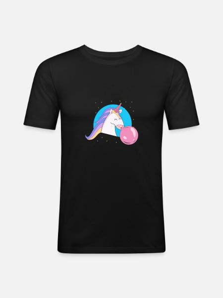 Einhorn mit Kaugummiblase - Männer Slim Fit T-Shirt - Schwarz