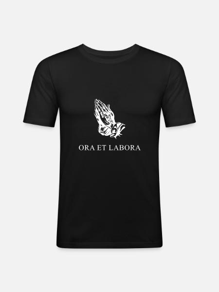 Prie et travaille latin blanc - T-shirt près du corps Homme - noir