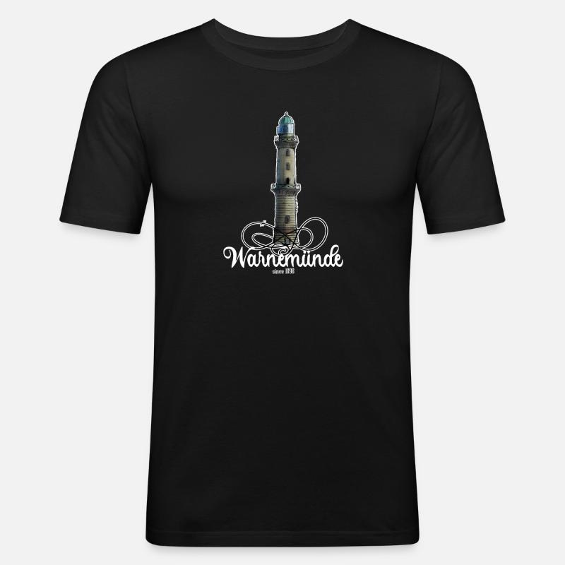 Warnemünde Leuchtturm - Männer Slim Fit T-Shirt - Schwarz