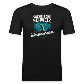 Sächsische Schweiz Klettern Sachsen Wandern Bastei - Männer Slim Fit T-Shirt - Schwarz - Vorne - Nik (191cm)