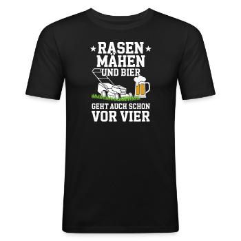 Rasen Mähen Und Bier Geht Auch Schon Vor Vier - Männer Slim Fit T-Shirt - Schwarz - Vorne - Nik (191cm)