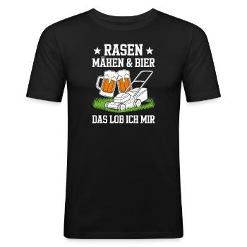 Rasen Mähen und Bier Gärtner Schrebergarten Spruch - Männer Slim Fit T-Shirt - Schwarz - Vorne - Nik (191cm)