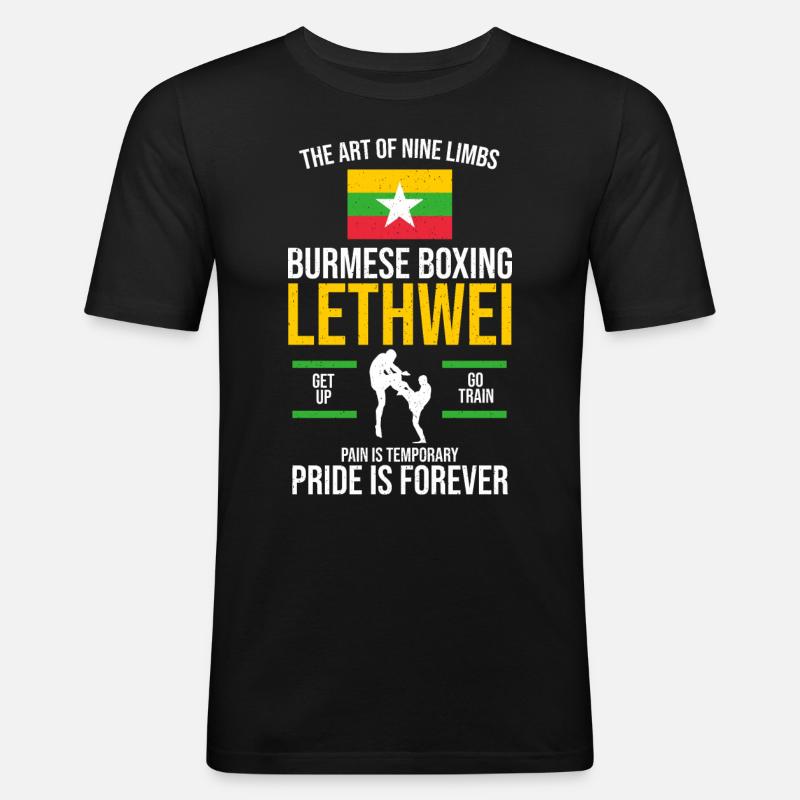 Lethwei Burmese Gift - Men's Slim Fit T-Shirt - black