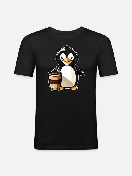 Cute Penguin with Coffee V - Men's Slim Fit T-Shirt - black