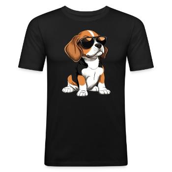 Lustiger Beagle Hund - Männer Slim Fit T-Shirt - Schwarz - Vorne - Nik (191cm)