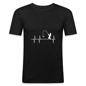 Heartbeat Herzschlag Puls Angler Frequenz weiß - Männer Slim Fit T-Shirt - Schwarz - Vorne - Nik (191cm)