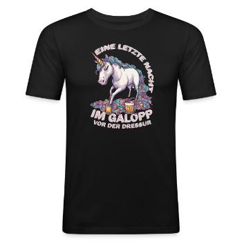 JGA | Eine letzte Nacht im Galopp, vor der Dressur - Männer Slim Fit T-Shirt - Schwarz - Vorne - Nik (191cm)