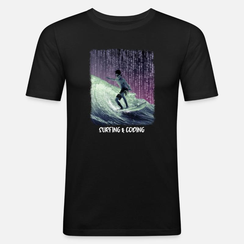 Surfing & Coding - Männer Slim Fit T-Shirt - Schwarz