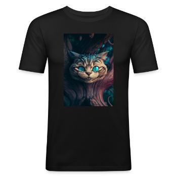 chat cheshire d’Alice au pays des merveilles surréaliste - T-shirt près du corps Homme - noir - Devant - Nik (191cm)
