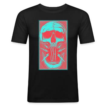 Trippy Skull - Men's Slim Fit T-Shirt - black - Front - Nik (191cm)