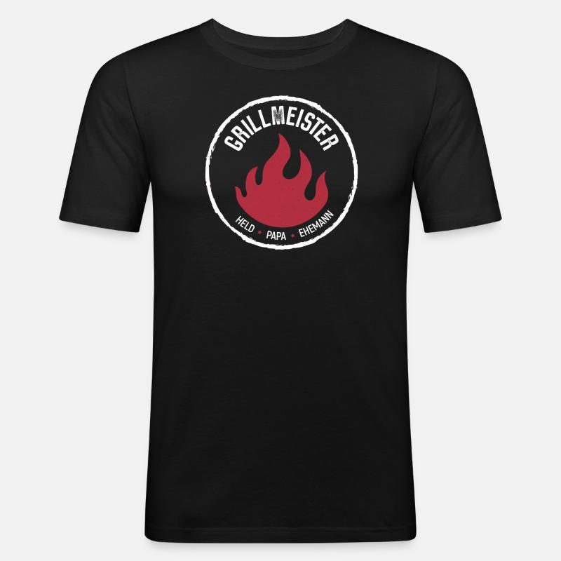 Grillmeister - Held Papa Ehemann - Männer Slim Fit T-Shirt - Schwarz