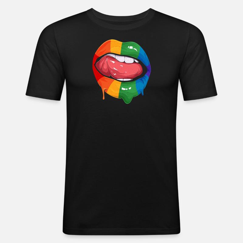 Bunte Lippen - Pride Diversity - Männer Slim Fit T-Shirt - Schwarz