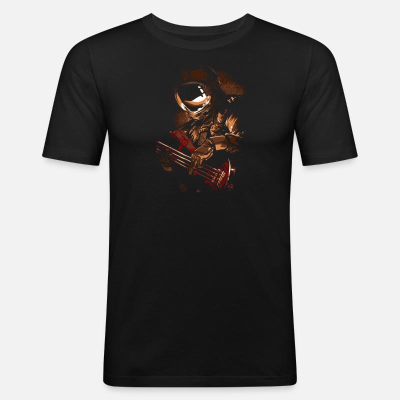Astronaut mit Gitarre - Männer Slim Fit T-Shirt - Schwarz