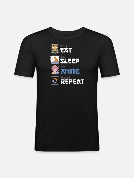 Eat Sleep Anime Repeat - Männer Slim Fit T-Shirt - Schwarz