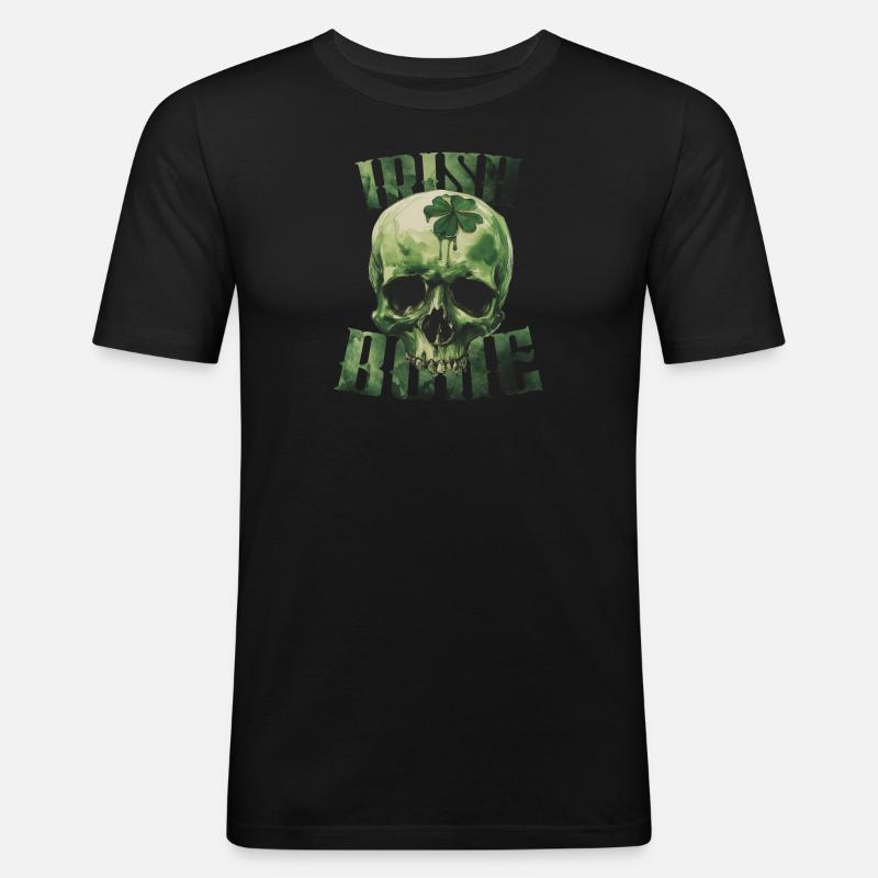 Os irlandais crâne vert Saint-Patrick - T-shirt près du corps Homme - noir