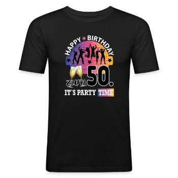 Geburtstag 50 Party People Fete Dancing Tanzen - Männer Slim Fit T-Shirt - Schwarz - Vorne - Nik (191cm)
