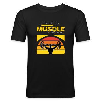 Bodybuilding Hantel Muskel aufbauen Training - Männer Slim Fit T-Shirt - Schwarz - Vorne - Nik (191cm)