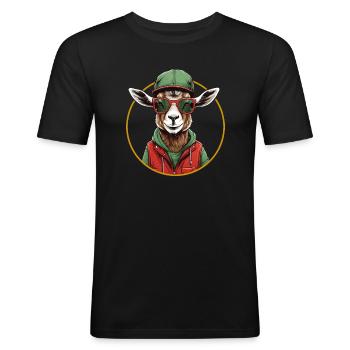 Lustige Ziege im Wanderoutfit - Männer Slim Fit T-Shirt - Schwarz - Vorne - Nik (191cm)