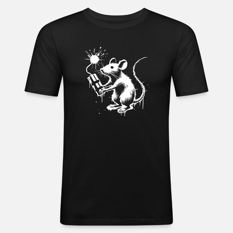 rat avec une dynamite. - T-shirt près du corps Homme - noir